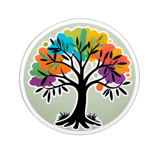 Silueta olivového stromu s barevnými listy