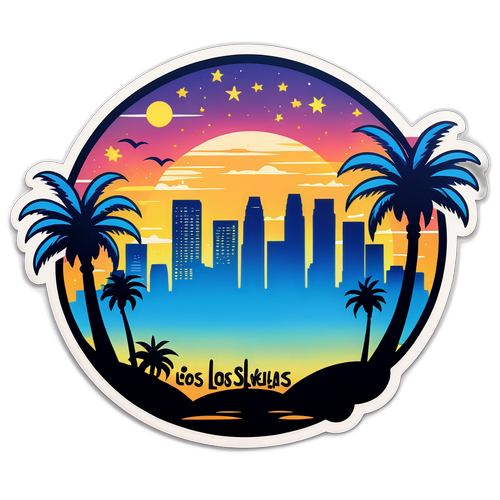 Sticker représentant la ligne d'horizon de Los Angeles au coucher du soleil