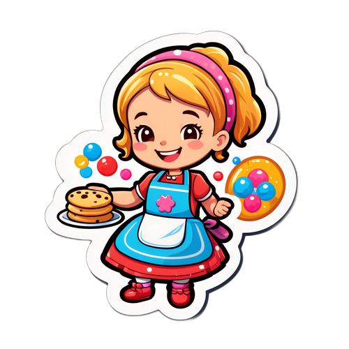 Uśmiechnięta moneta w fartuszku piekąca ciasteczka