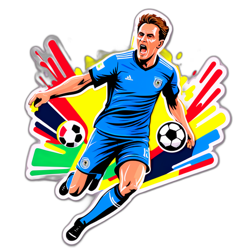 Actionfylt illustrasjon av Martin Nevland under en fotballkamp