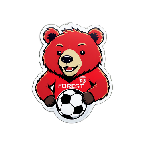 Смішний наліпка з ведмедем у формі логотипу Ноттінгем Форест, що грає у футбол