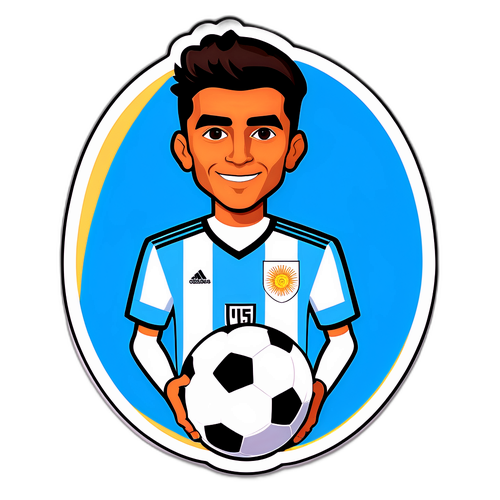 Retrato estilizado de Lisandro Martínez con balón y bandera argentina
