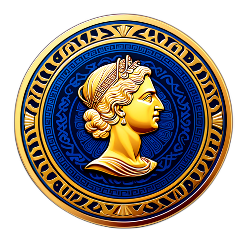 Σχεδίαση αυτοκόλλητου με χρυσό λίρα και ελληνικά μοτίβα