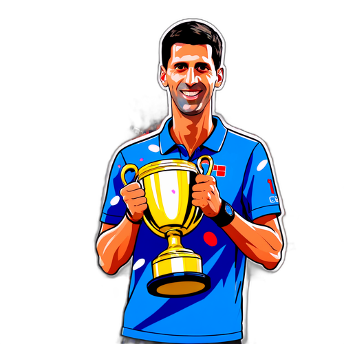 Comic-Style Porträt von Novak Djokovic mit Pokal