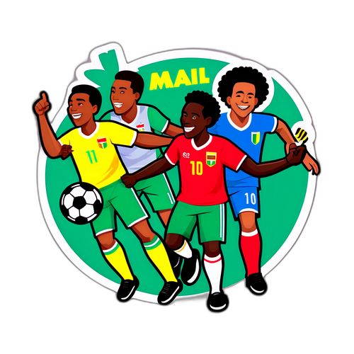 Sticker ya Soka Inayoonyesha Wachezaji wa Mali na Madagascar Wakisherehekea Lengo