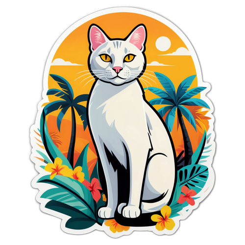 Наклейка с кошкой из Кот-д'Ивуара в тропической обстановке