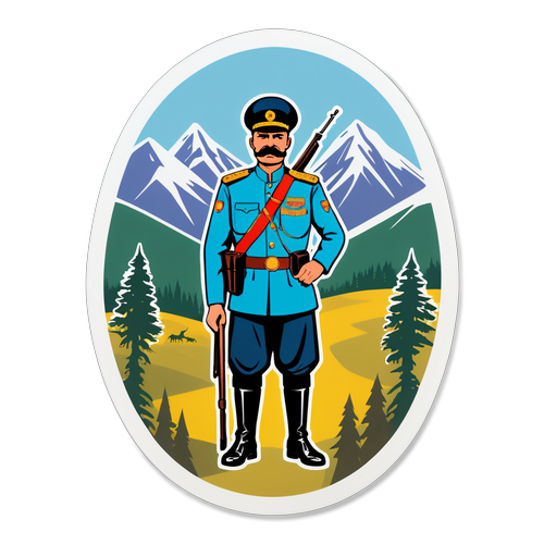 Стикер с традиционными пограничниками на фоне дикой природы России