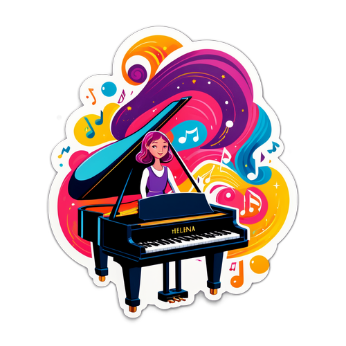 Veselý karikatura Heleny Fibingerové hrající na klavír