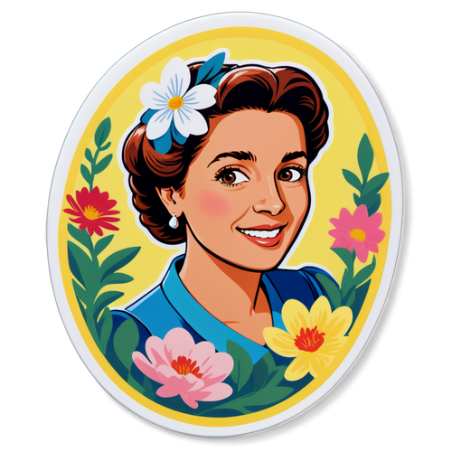 Sticker cu imaginea Giselei Pelicot și un fundal floral