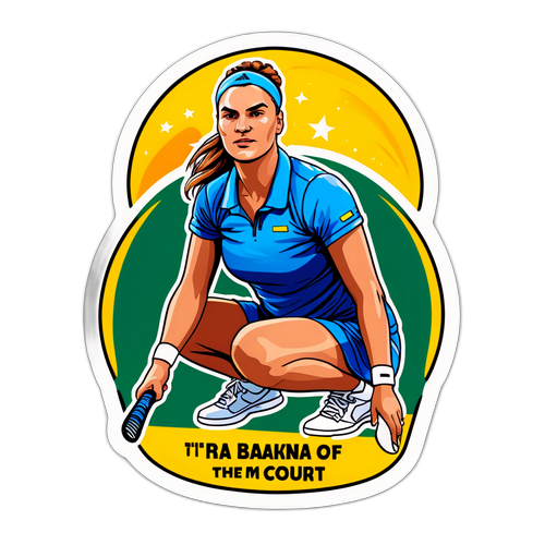 Sticker con fondo de tenis y la frase 'Aryna Sabalenka, la reina de la cancha'