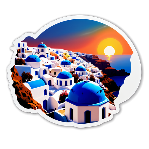 Sticker Design: Santorini mit malerischem Sonnenuntergang