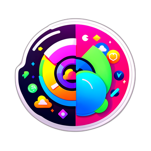 Wibrujący projekt naklejki iOS 26 z symbolami rozwoju aplikacji