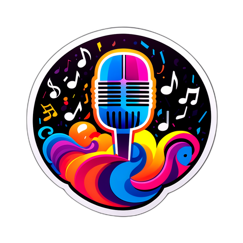 Sticker d4vd dengan Elemen Gelombang Muzik dan Mikrofon