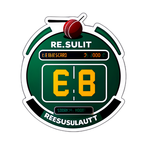 क्रिकेट स्कोरबोर्ड के साथ 'RESULT' टैपेस्ट्री