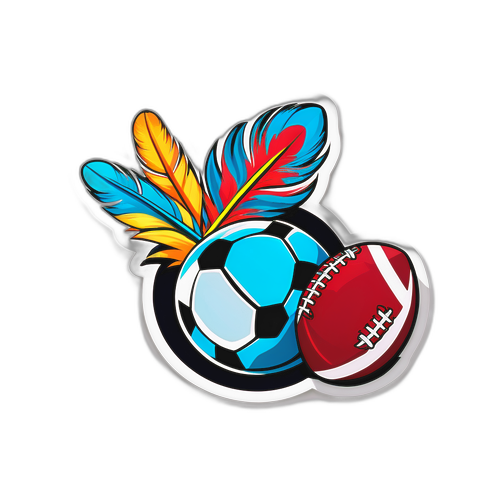 Un football et une plume entrelacés