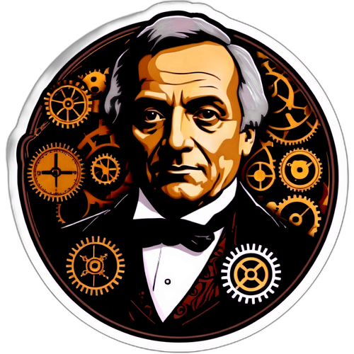 Retrato de David Ricardo em estilo steampunk