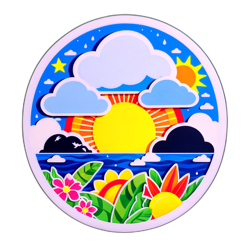 Malikhain na Sticker ng Panahon sa mga Tropikal na Elemento