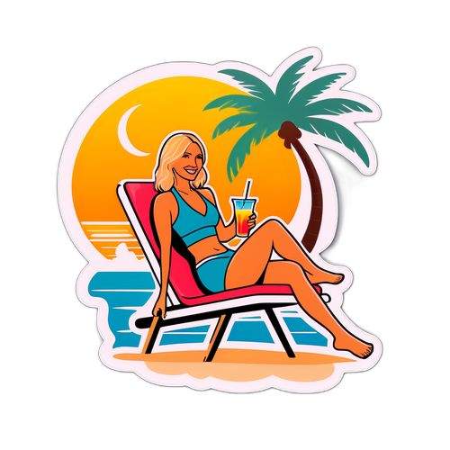 Strandtema klistremerke av en kvinne som slapper av under et palmetre