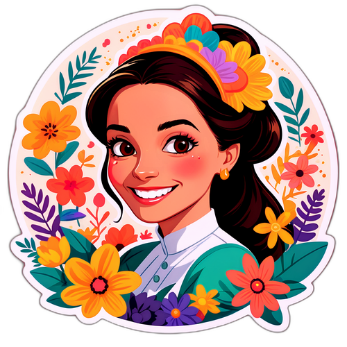 Ilustrace úsměvu obklopeného květinami