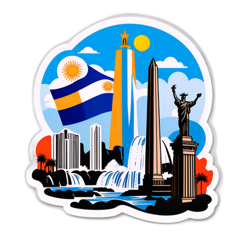 Kollasje av Argentinas flagg med landemerker