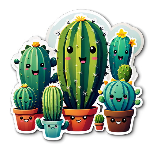 Happy Cactus Family Illustration