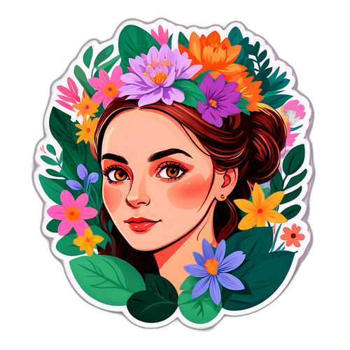 Portrét Sylvy Julinové obklopený květinami