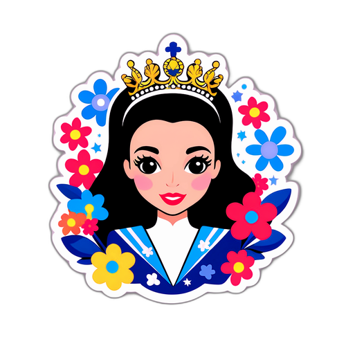 Sticker avec le logo de Miss France, entouré de fleurs et de paillettes