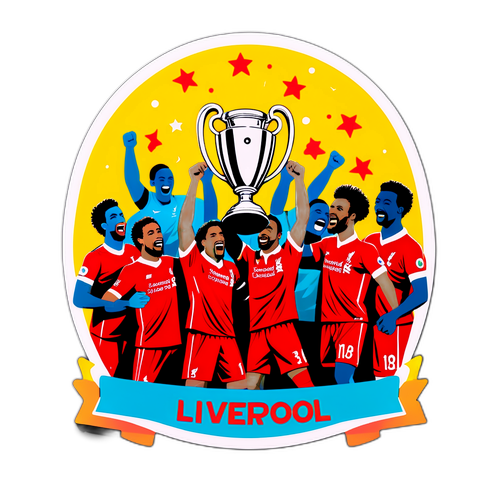 Slavící tým Liverpool s trofejí