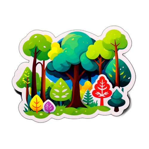 친환경 메시지를 전달하는 숲 테마의 아름다운 스티커