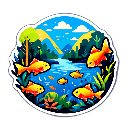 Arte de um rio com peixes e natureza ao redor, simbolizando o Jogo da Amazônia