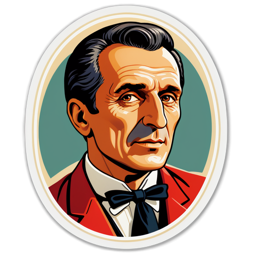 Sticker cu o reprezentare grafică vintage a lui Octavian-George Popescu