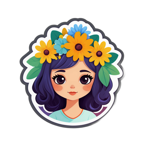 Een sticker van Nele Somers met een bloemenkrans