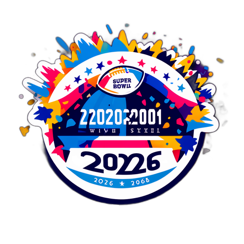 Fargerik klistremerke med Super Bowl 2026 logo