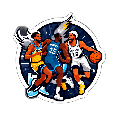Ilustração divertida de um jogo entre Timberwolves e Spurs