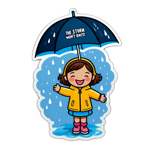 Sticker Cô Gái Vui Vẻ Trong Mưa