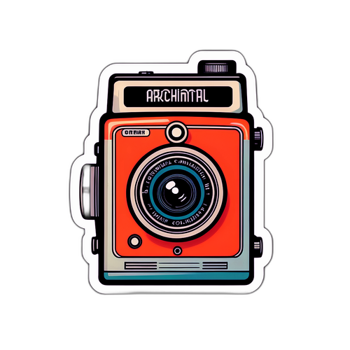 Sticker met een nostalgische retrocamera
