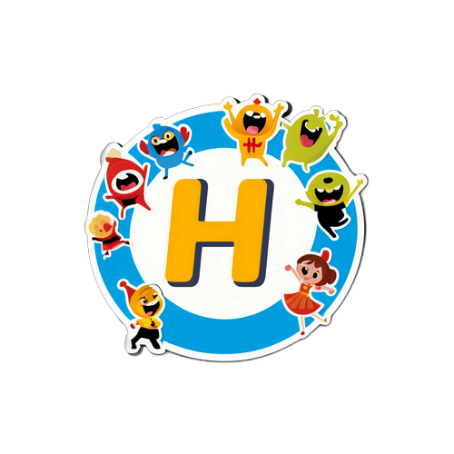 Sticker chữ 'H' với hoạt hình vui nhộn