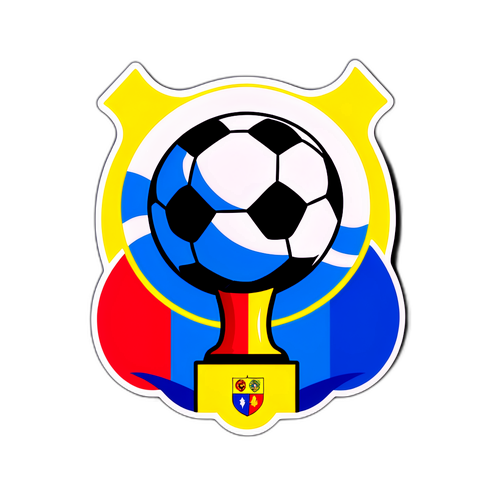 Sticker jucăuș cu minge de fotbal pe podium - Liga 1 România