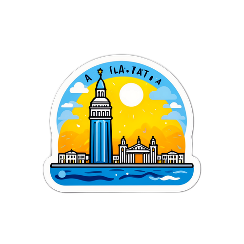 Sticker de 'La Plata' con su símbolo icónico en un día soleado o lluvioso