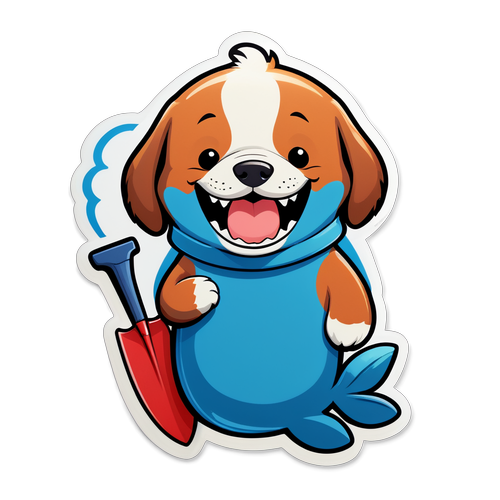 Masayang Sticker: Aso na may Balienang Plush Toy na Magdadala ng Ngiti at Inspirasyon!