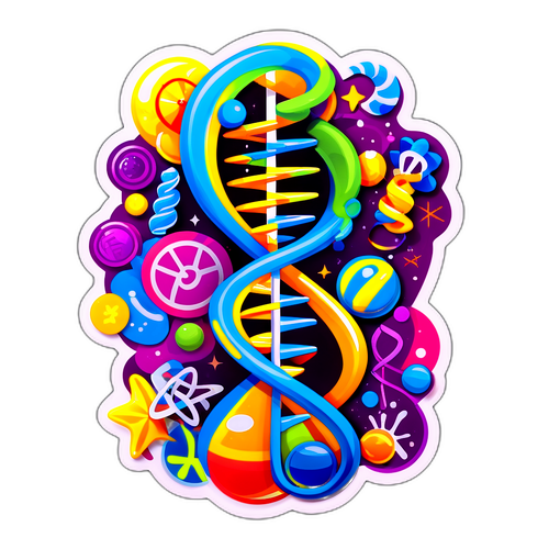 विज्ञान-थीम वाला स्टिकर: डबल हेलिक्स DNA संरचना
