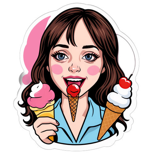 Hravá karikatura Dakoty Johnsonové s lahodnou zmrzlinou