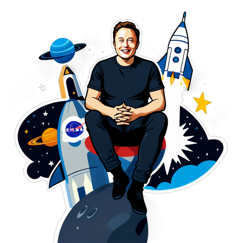 Humorvoller Aufkleber von Elon Musk auf einer SpaceX-Rakete
