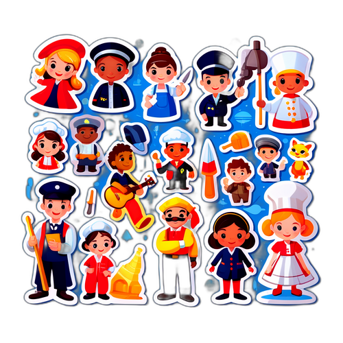 Sticker ludique représentant la diversité des métiers en France