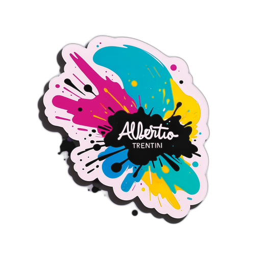 Design minimalista della firma di Alberto Trentini con schizzi di vernice artistici