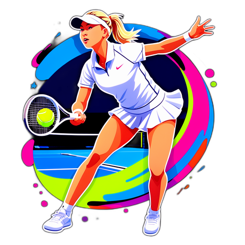 Sticker af Amanda Anisimova i en dynamisk tennissituation