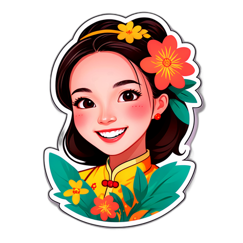 充滿活力的笑容與花卉的貼紙