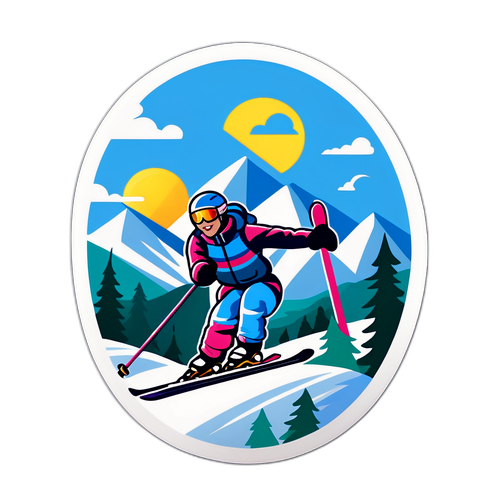 Graphic sticker s tématem jarního lyžování