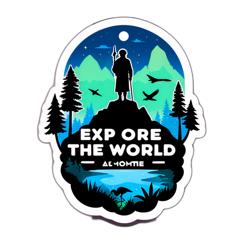 Silhouette Mojmíra Maděriče u památníků a přírody, s textem 'Prozkoumej svět'