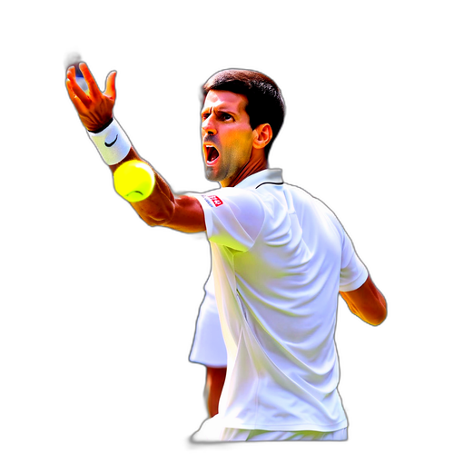 Un stickere cu Novak Djokovic servind puternic la Wimbledon